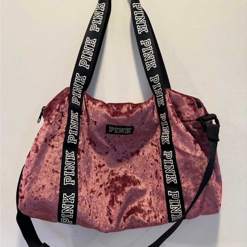 PINK Victoria's Secret Crushed Velvet Shoulder Duffle Bag Dahlia Pink